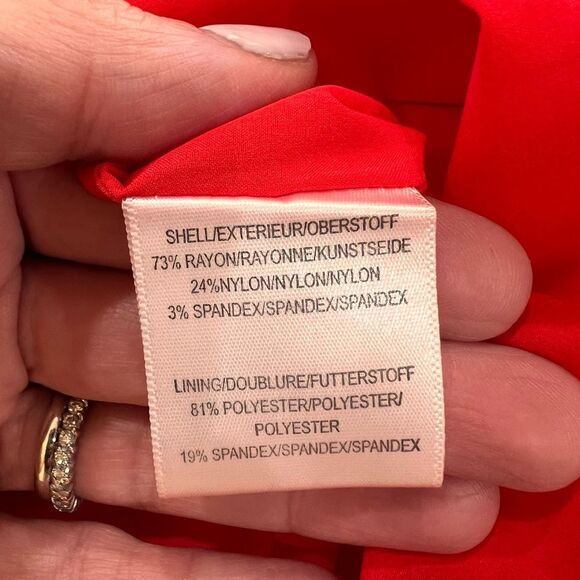 Red Peplum Sheath Cocktail Dress V Neck Sleeveless Size 10 Badgley Mischka - Picture 6 of 7